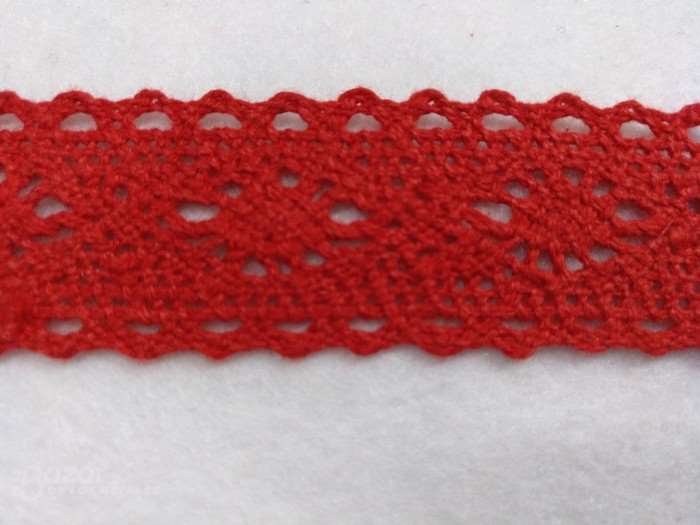 Puntilla de bolillo de entredos en rojo de 2cm de ancho