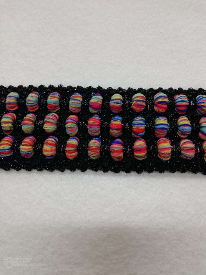 Pasamaneria elastica negra de hilo de colores de 6ctm de ancho