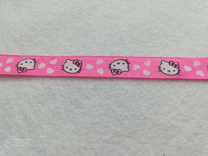 Cinta de falla fondo rosa fluor estampado Hello Kitty de 1,5ctm de ancho